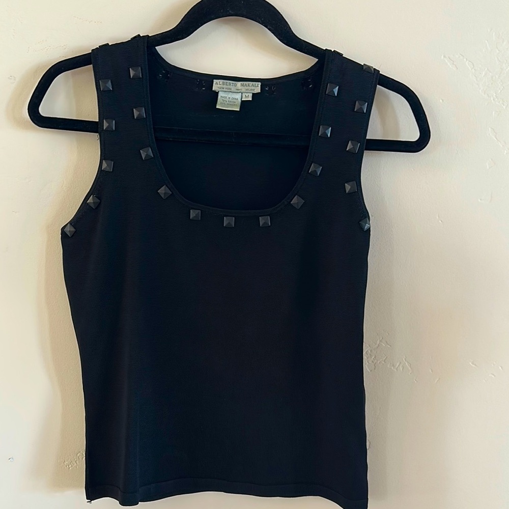 Alberto Makali Black Embellished Fitted Tank Top